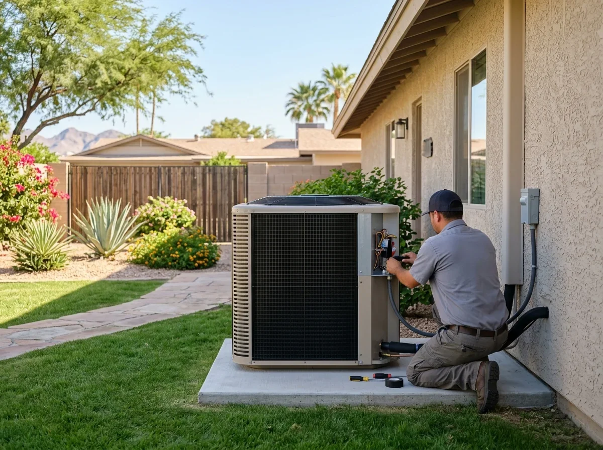 Freshly installed AC compressor and capacitor for peak cooling performance