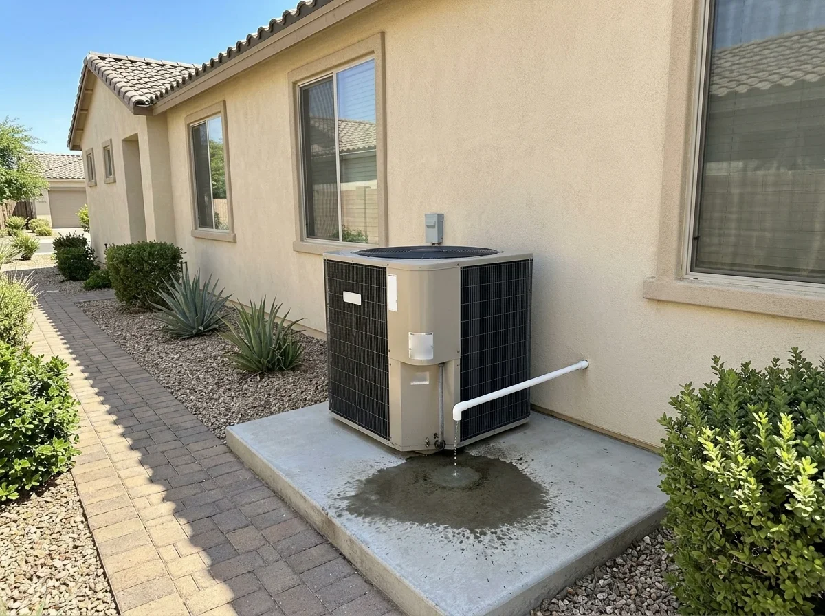 Leaking condensate drain line requiring urgent 24-hour AC repair service