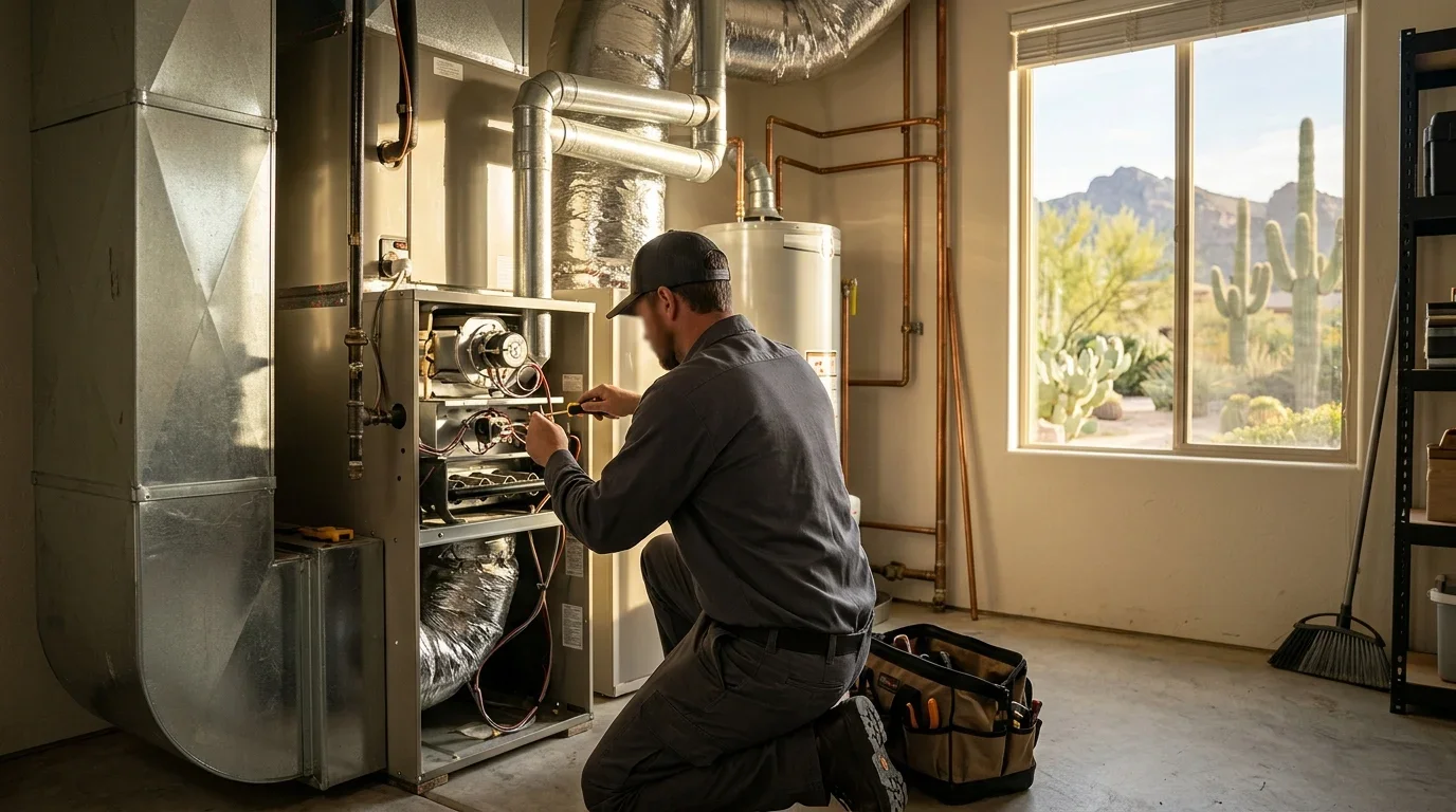 Professional technician performing expert furnace repair and heating system maintenance